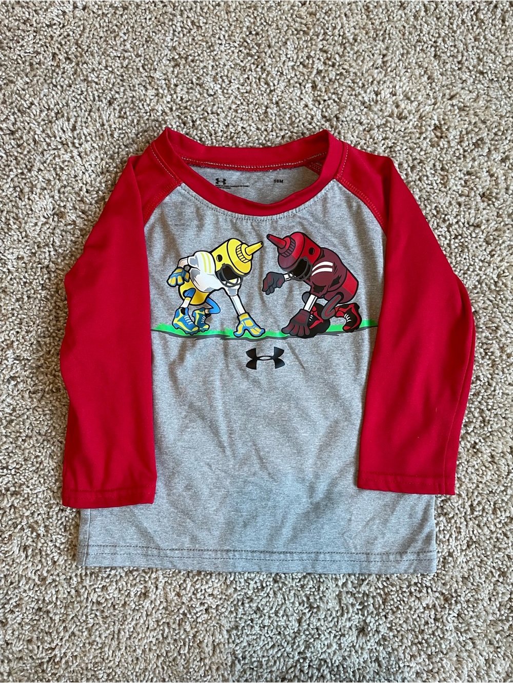 Under Armour Gray & Red Raglan Long-Sleeve Football Graphic Tee